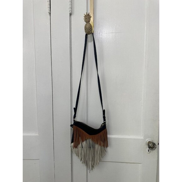 Fringe Crossbody Bag - Black, Brown, and Cream - Picture 1 of 12